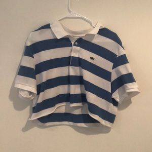 Lacoste blue and white striped cropped polo!